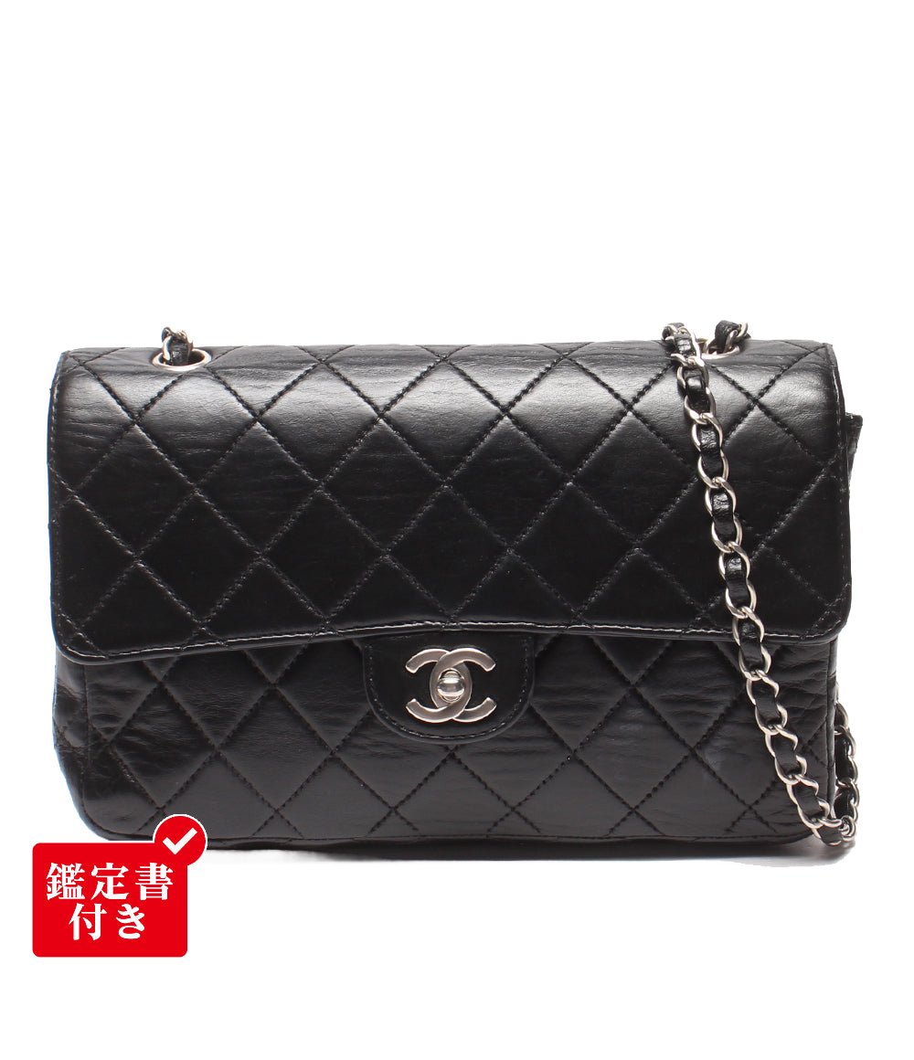 CHANEL チェーンショルダーバッグ 斜め掛け シルバー金具 シングルチェーン シングルフラップ マトラッセ ラムスキン ６番台 レディース シャネル