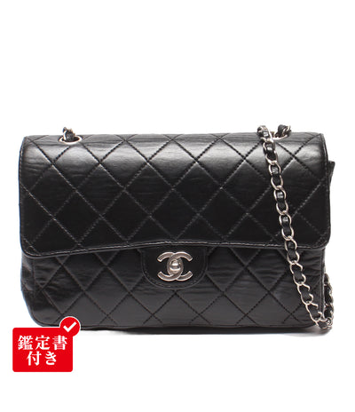 CHANEL チェーンショルダーバッグ 斜め掛け シルバー金具 シングルチェーン シングルフラップ マトラッセ ラムスキン ６番台 レディース シャネル