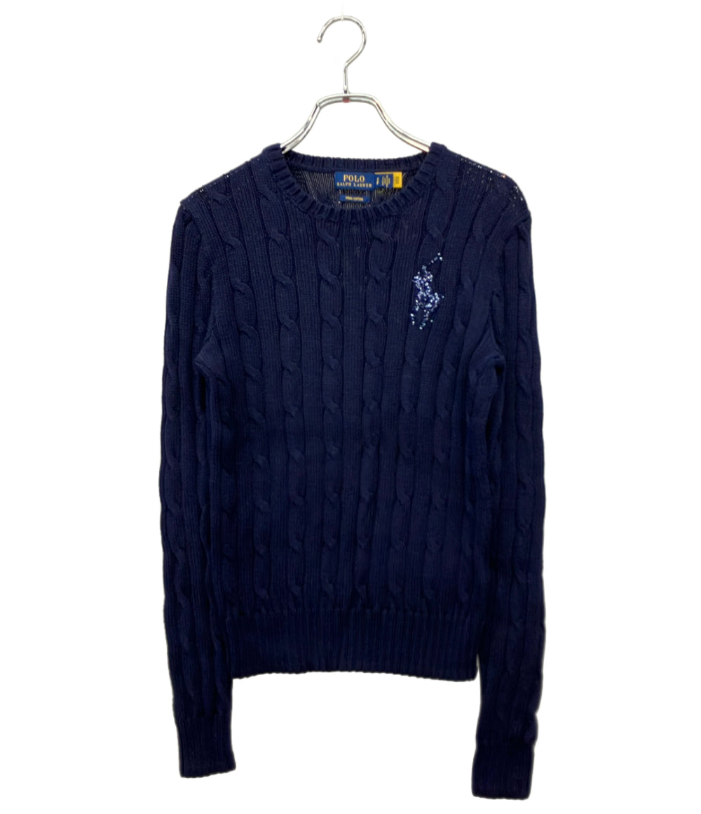 POLO RALPH LAUREN 長袖ニット ネイビー ビーデッド ポニー ケーブル インポート レディース SIZE SP (M) ポロ・ラルフローレン