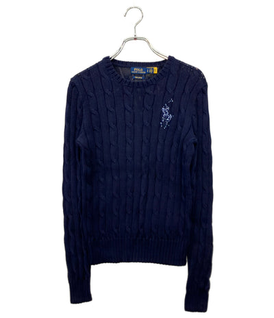 POLO RALPH LAUREN 長袖ニット ネイビー ビーデッド ポニー ケーブル インポート レディース SIZE SP (M) ポロ・ラルフローレン