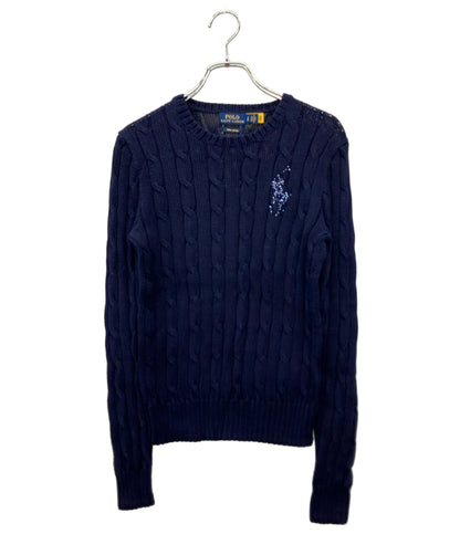 POLO RALPH LAUREN 長袖ニット ネイビー ビーデッド ポニー ケーブル インポート レディース SIZE SP (M) ポロ・ラルフローレン