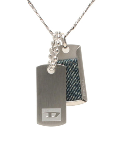 美品 DIESEL ネックレス ダブルタグ プレート デニム ロゴ メンズ ディーゼル