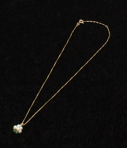 美品 ネックレス K18 パール エメラルド レディース