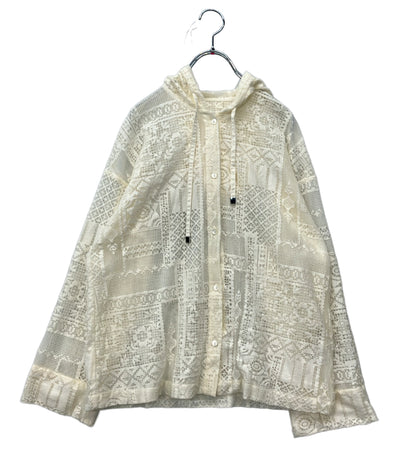 美品 GRACE CONTINENTAL 長袖ブラウス フロントボタン レース フード タグ付き 25SS カラーキナリ キカレースフード付トップ 0125141121-00