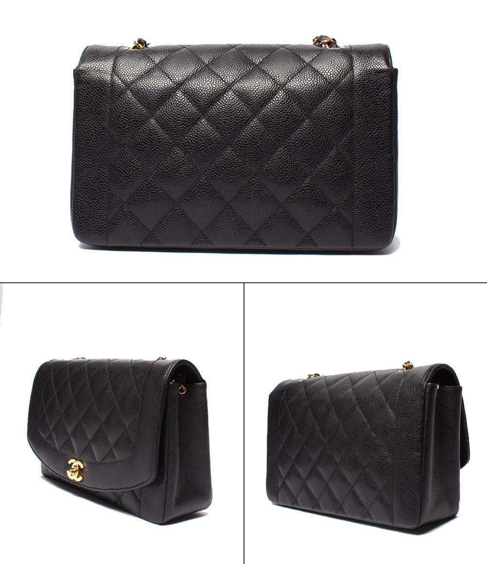 CHANEL チェーンショルダーバッグ シングルフラップ シングルチェーン ゴールド金具 ダイアナ キャビアスキン 2番台 レディース シャネル マトラッセ