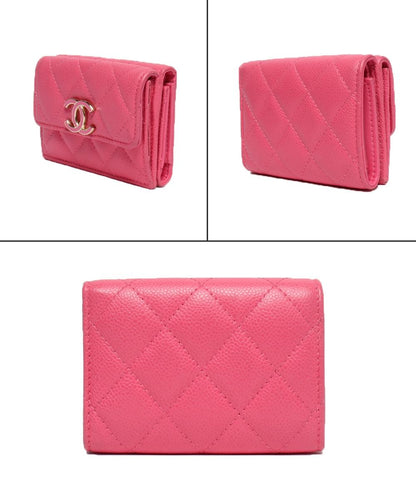 CHANEL 三つ折り財布 キャビアスキン ゴールド金具 マトラッセ レディース シャネル