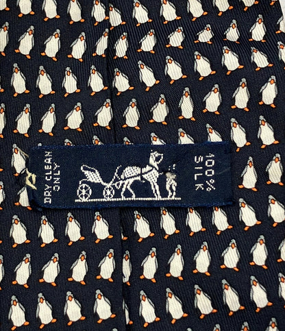 HERMES ネクタイ シルク100% ペンギン柄 5143 HA メンズ エルメス