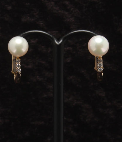 美品 イヤリング K18 パール 7.3mm ダイヤ 0.042ct レディース