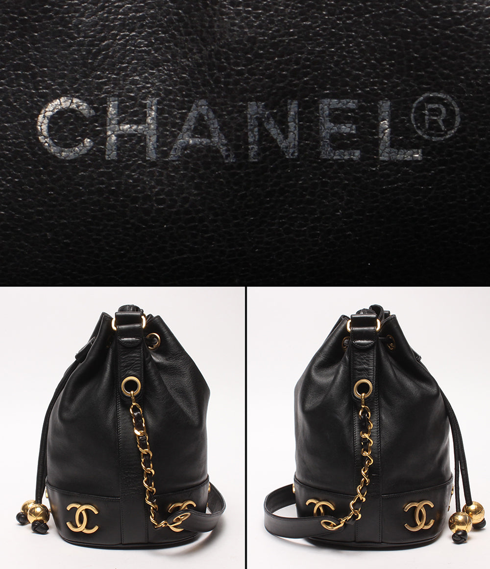 CHANEL チェーンショルダーバッグ 肩掛け ゴールド金具 巾着 ラムスキン トリプルココマーク 2番台 レディース シャネル