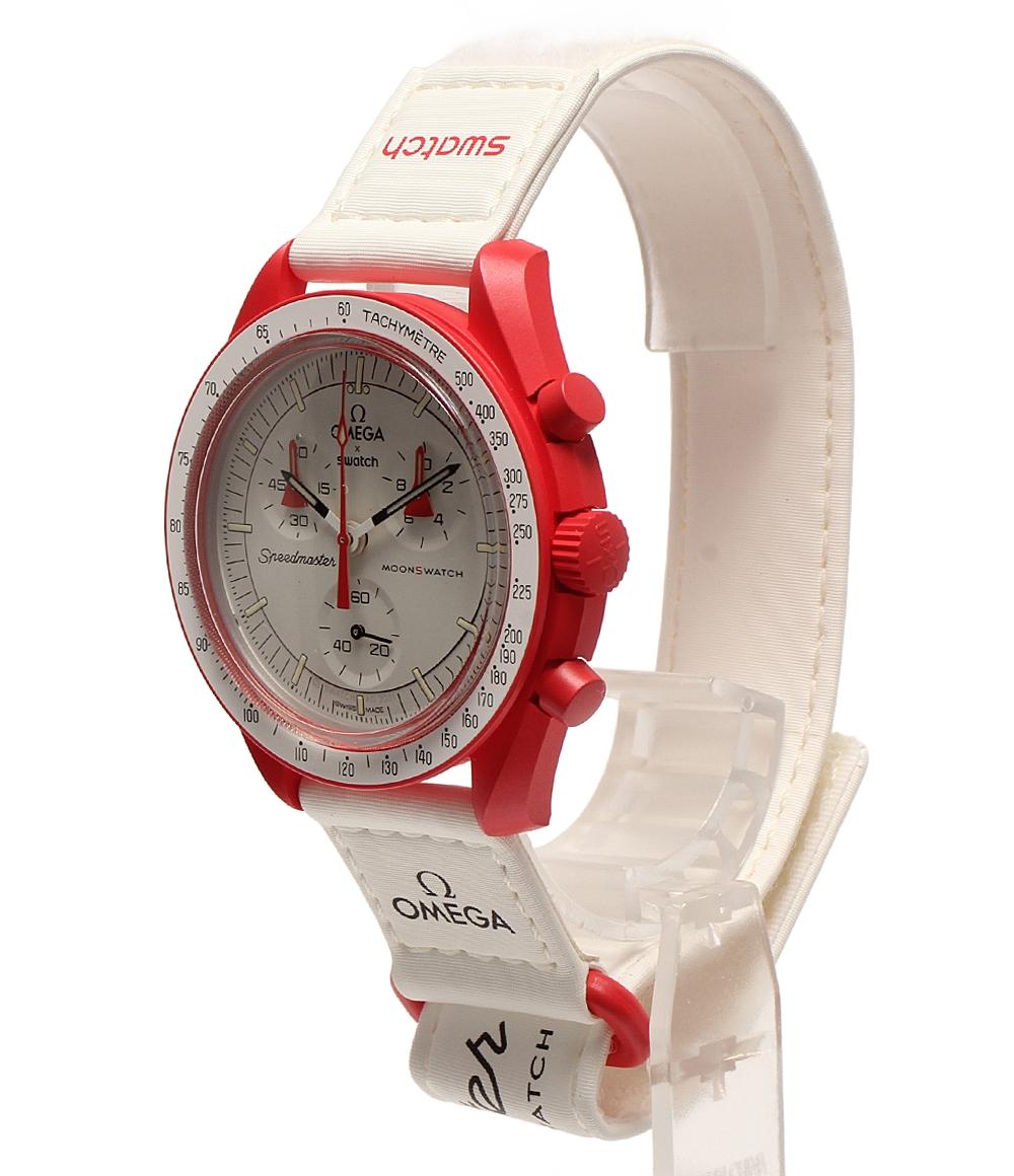 美品 Swatch OMEGA 腕時計 スピードマスター クオーツ ホワイト S033R100 ユニセックス スウォッチ オメガ