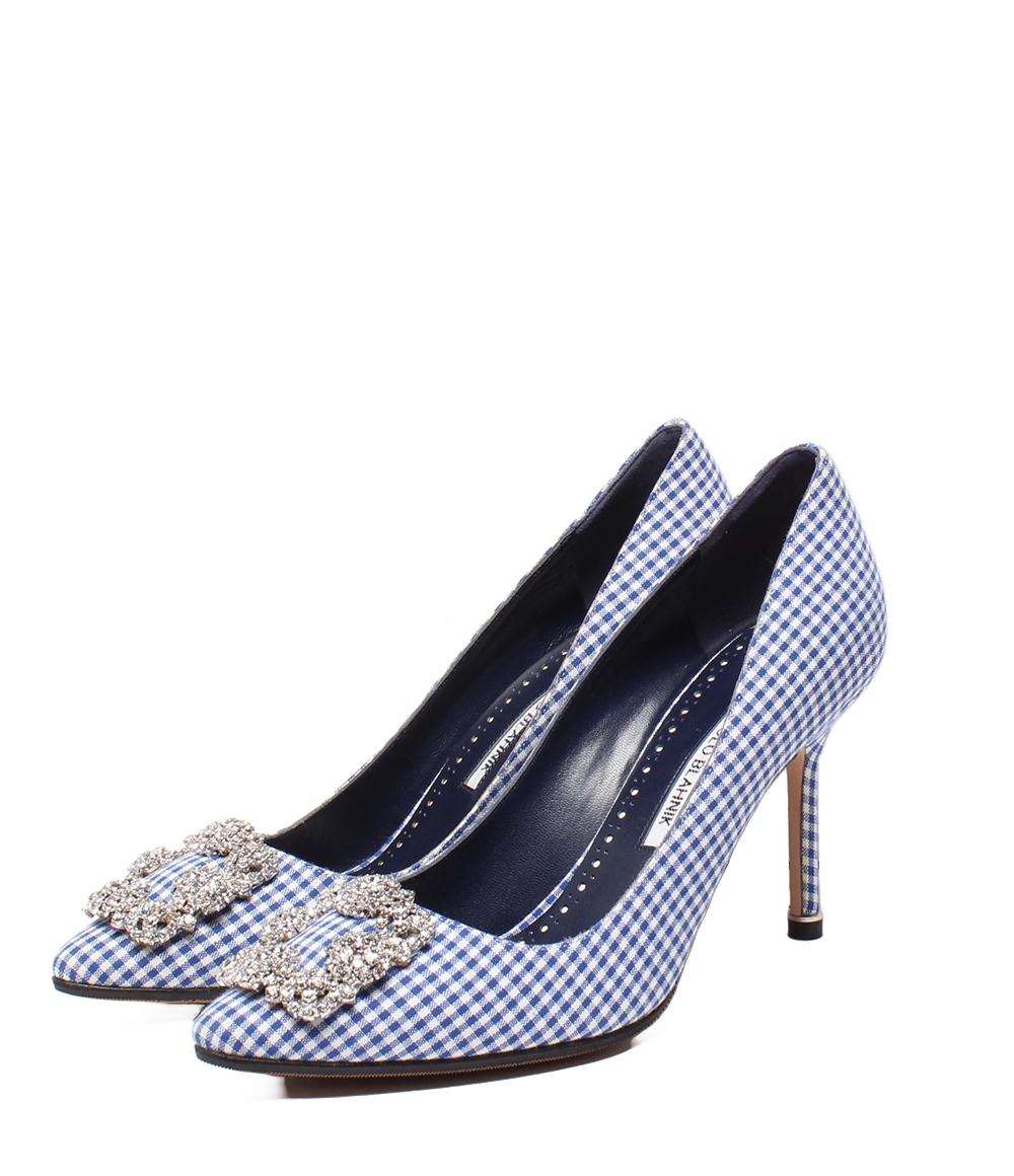 美品 MANOLO BLAHNIK ハイヒール パンプス ギンガムチェック ビジュー レディース SIZE 38 (25cm) マノロブラニク
