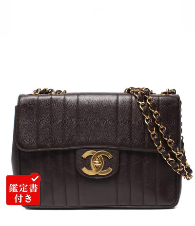 CHANEL チェーンショルダーバッグ 肩掛け ゴールド金具 キャビアスキン ターンロック ダブルチェーン シングルフラップ マドモアゼル レディース