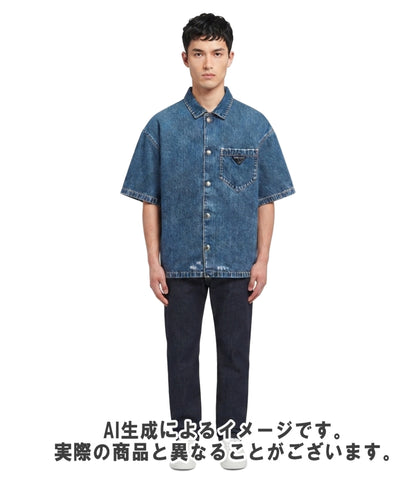 美品 PRADA 半袖デニムシャツ トライアングルプレート GEC067 メンズ SIZE L プラダ