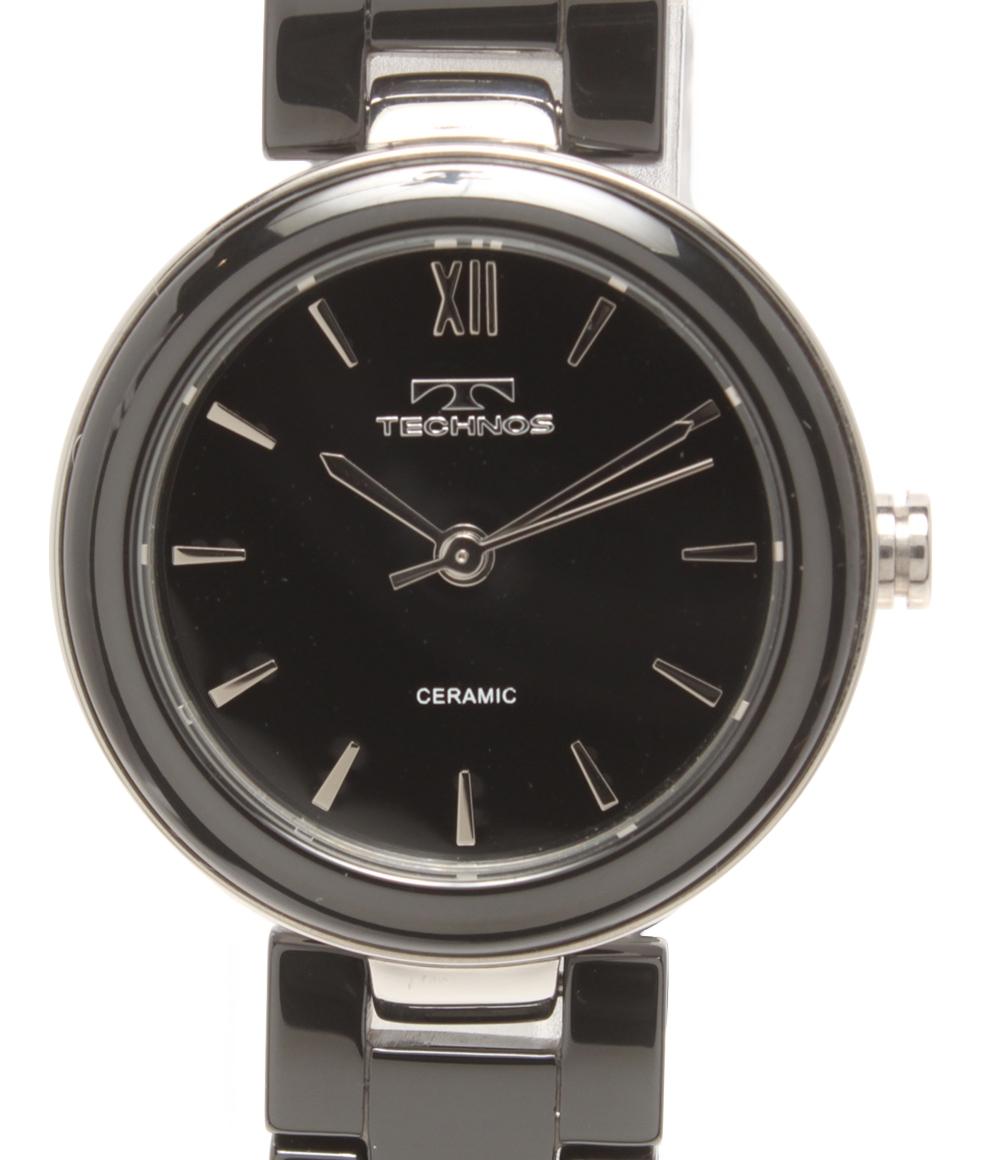 美品 テクノス 腕時計 クオーツ ブラック T6838 レディース TECHNOS