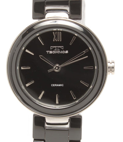 美品 テクノス 腕時計 クオーツ ブラック T6838 レディース TECHNOS