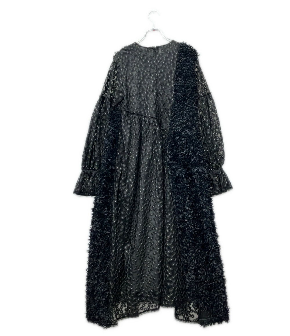 美品 LANVIN en Bleu 長袖 ミニフラワーレースワンピース レディース SIZE 38 ランバンオンブルー