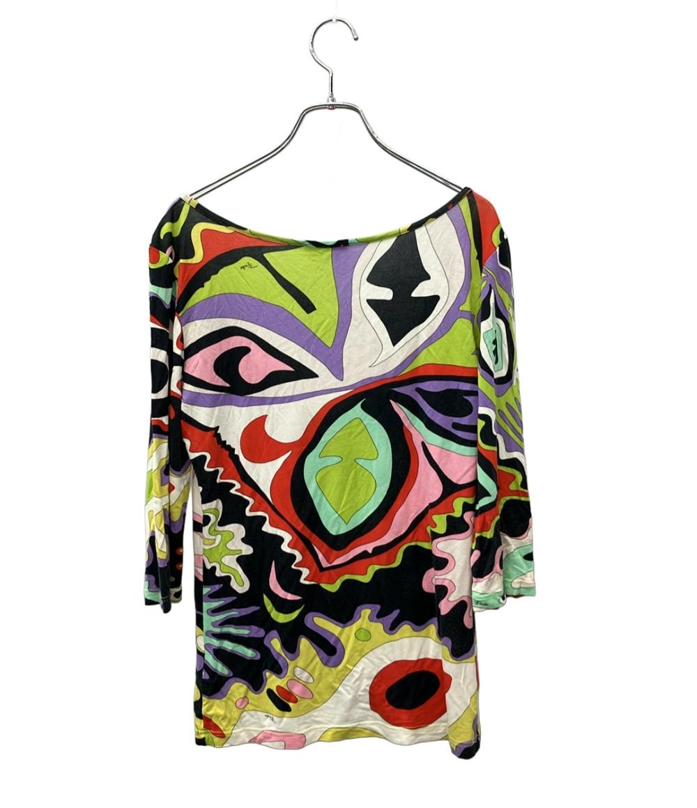 訳あり Emilio Pucci 半袖Tシャツ Vネック 7分袖 プッチ柄 レディース SIZE S エミリオ プッチ