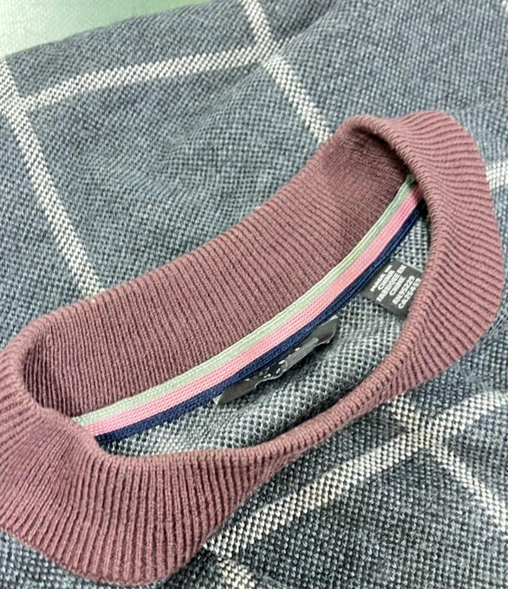 美品 テッドベーカー チェック柄ウールアクリルクルーネックニットセーター 薄手 メンズ SIZE 3 (L) TED BAKER