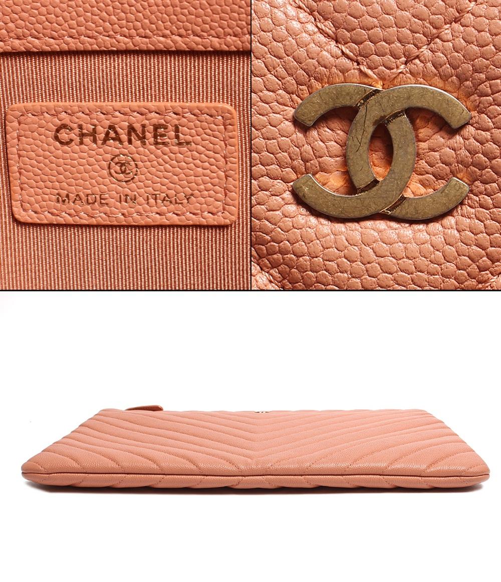 レザークラッチバッグ ココマーク  フクロウ ゴールド金具 シェブロン Ｖステッチ キャビアスキン レディース CHANEL