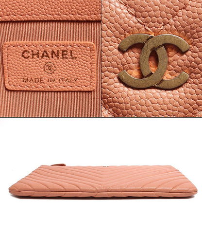 レザークラッチバッグ ココマーク  フクロウ ゴールド金具 シェブロン Ｖステッチ キャビアスキン レディース CHANEL