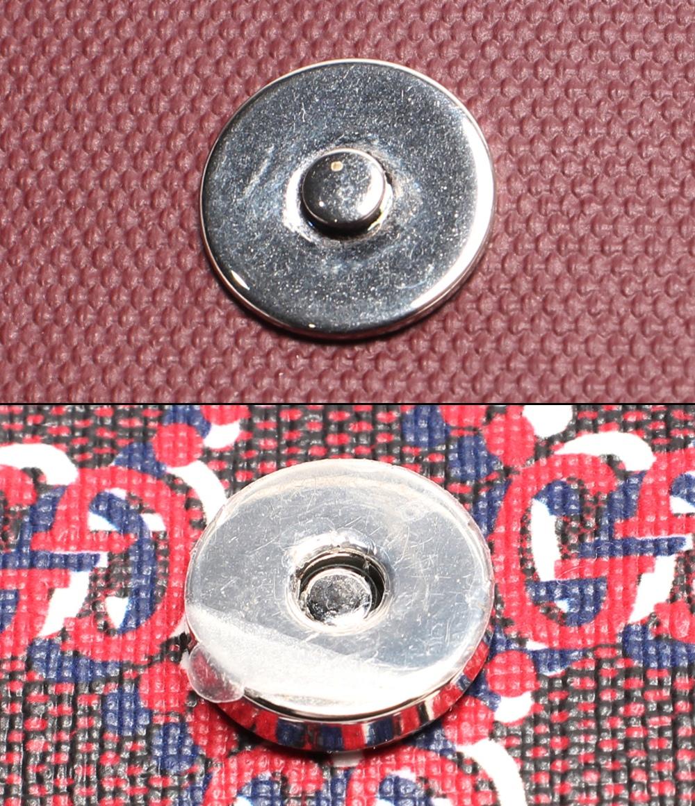 美品 グッチ レザーショルダーバッグ シルバー金具 スーパーミニショルダー GGシャドウ ロッソ アンコーラ レッド キャンバス 802029 525040