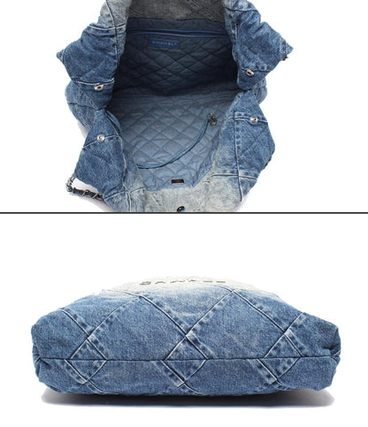 美品 シャネル トートバッグ チェーンショルダーバッグ 肩掛け デニム シルバー金具 マトラッセ CHANEL 22 レディース CHANEL
