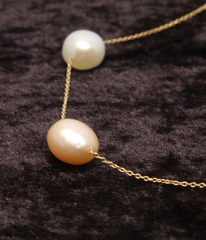 美品 ネックレス K18 淡水パール 9x6mm ステーション レディース