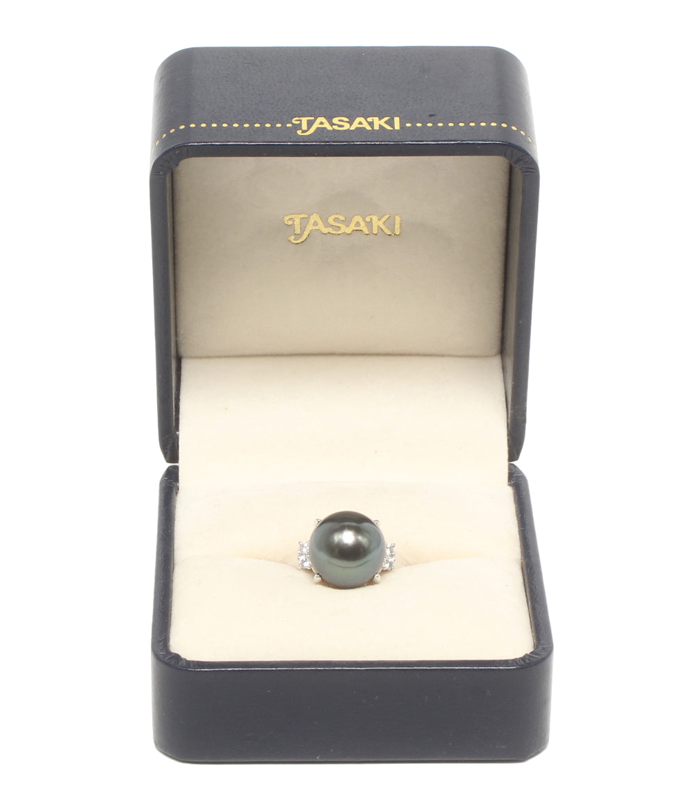 美品 TASAKI リング 指輪 Pt900 黒蝶真珠10.8mm ダイヤ0.09ct レディース SIZE 13号 タサキ