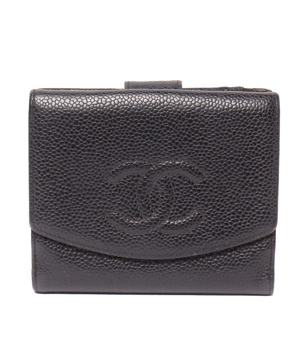 CHANEL Wホック二つ折り財布 キャビアスキン ゴールド金具 10番台 レディース シャネル