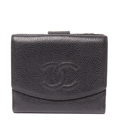 CHANEL Wホック二つ折り財布 キャビアスキン ゴールド金具 10番台 レディース シャネル