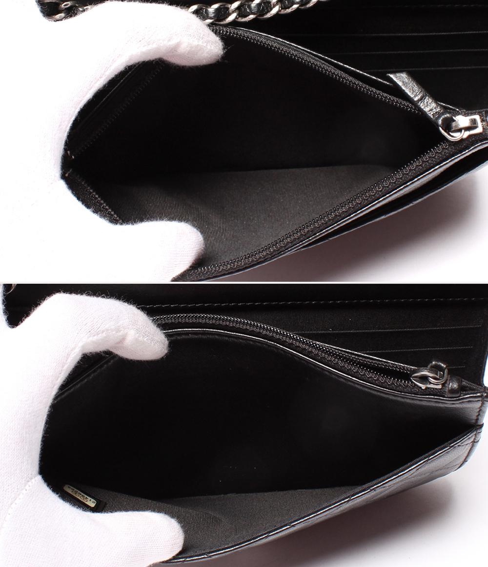 CHANEL チェーンショルダーウォレット 斜め掛け シルバー金具 ラムスキン マトラッセ レディース シャネル