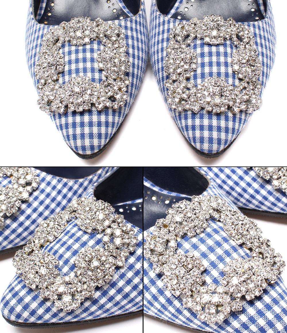 美品 MANOLO BLAHNIK ハイヒール パンプス ギンガムチェック ビジュー レディース SIZE 38 (25cm) マノロブラニク