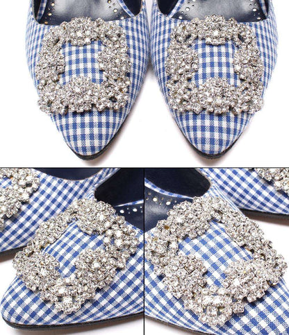 美品 MANOLO BLAHNIK ハイヒール パンプス ギンガムチェック ビジュー レディース SIZE 38 (25cm) マノロブラニク