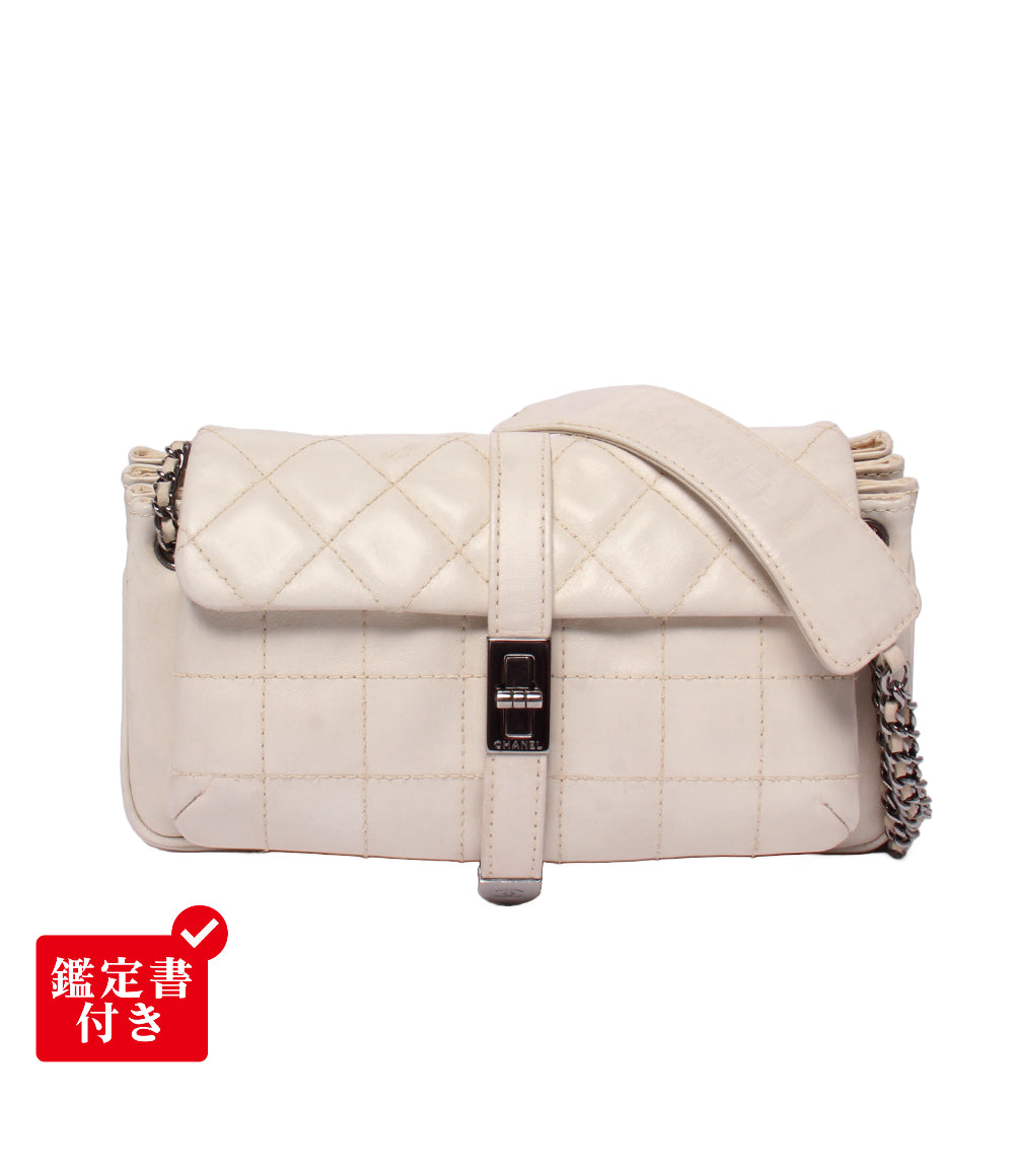 CHANEL チェーンショルダーバッグ Wチェーン シングルフラップ シルバー金具 ラムスキン チョコバー レディース シャネル