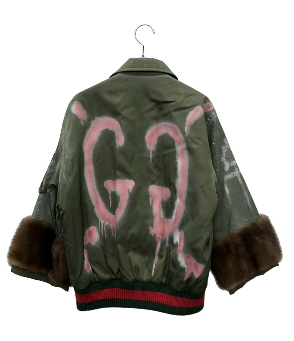 美品 GUCCI ブルゾン ゴーストジャケット ブルゾン BEE刺繍 GGペイント ミンクファー ミリタリー 2016年秋冬 447112 レディース SIZE 38 (S) グッチ