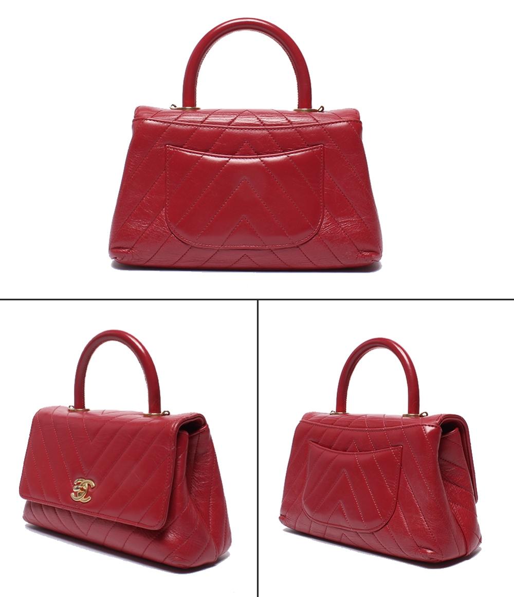 シャネル 2way ハンドバッグ ショルダーバッグ ゴールド金具 24番台 Vステッチ シェブロン トップハンドル フラップ バッグ ココハンドル レディース CHANEL CHANEL 2way ハンドバッグ ショルダーバッグ ゴールド金具 24番台 V