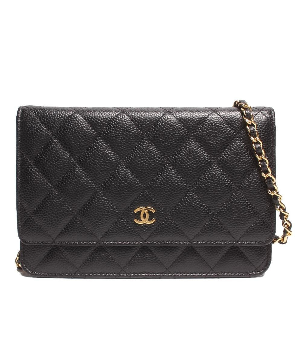 美品 シャネル チェーンウォレット ココマーク ゴールド金具 マトラッセ キャビアスキン レディース CHANEL