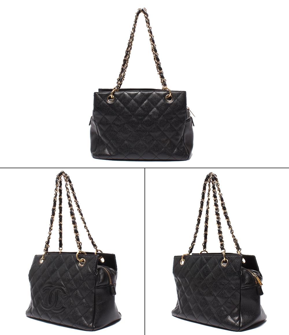 CHANEL チェーントートバッグ 肩掛け ゴールド金具 キャビアスキン マトラッセ プチタイムレス A18004 レディース シャネル