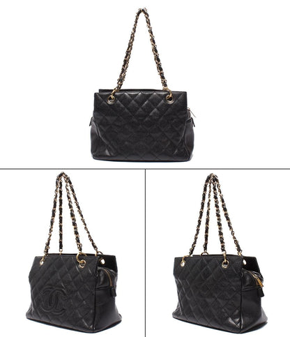 CHANEL チェーントートバッグ 肩掛け ゴールド金具 キャビアスキン マトラッセ プチタイムレス A18004 レディース シャネル