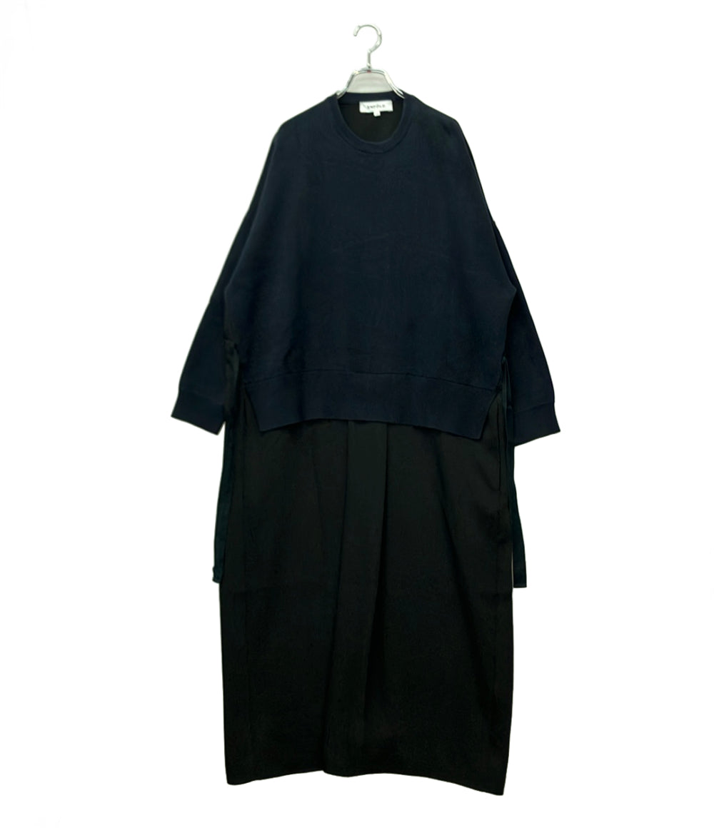 ENFOLD 長袖ワンピース ニット切替 TAFFETA-SKIRT DRESS レディース SIZE 38 (M) エンフォルド