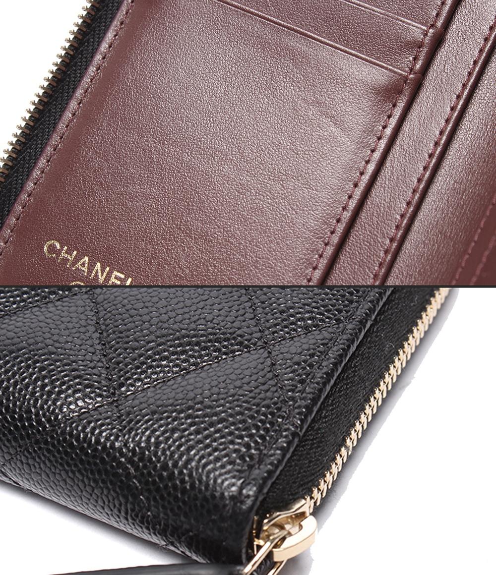 美品 CHANEL 二つ折り財布 ゴールド金具 キャビアスキン マトラッセ レディース シャネル