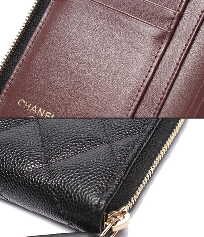 美品 CHANEL 二つ折り財布 ゴールド金具 キャビアスキン マトラッセ レディース シャネル