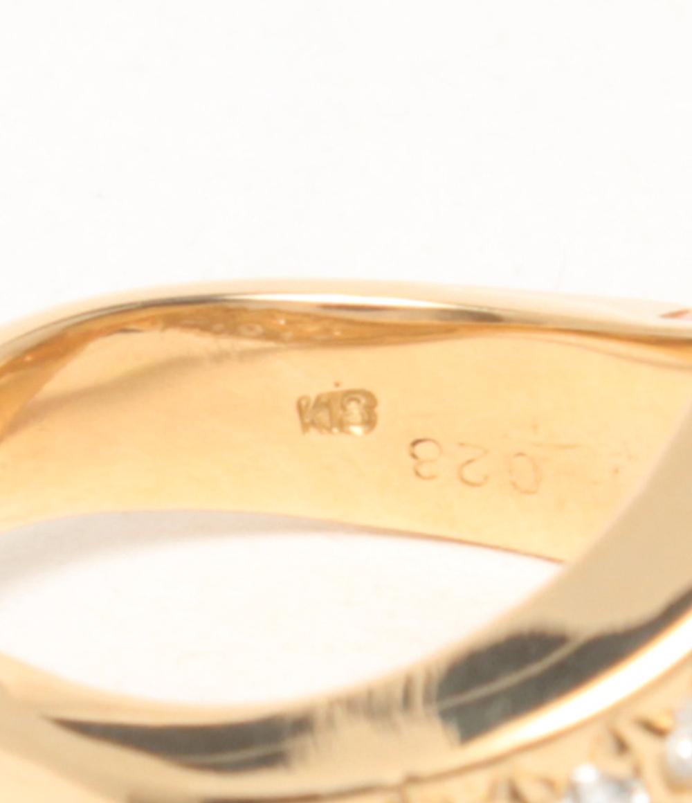 美品 リング 指輪 K18 ダイヤ 0.23ct コーラル サンゴ レディース SIZE 11号