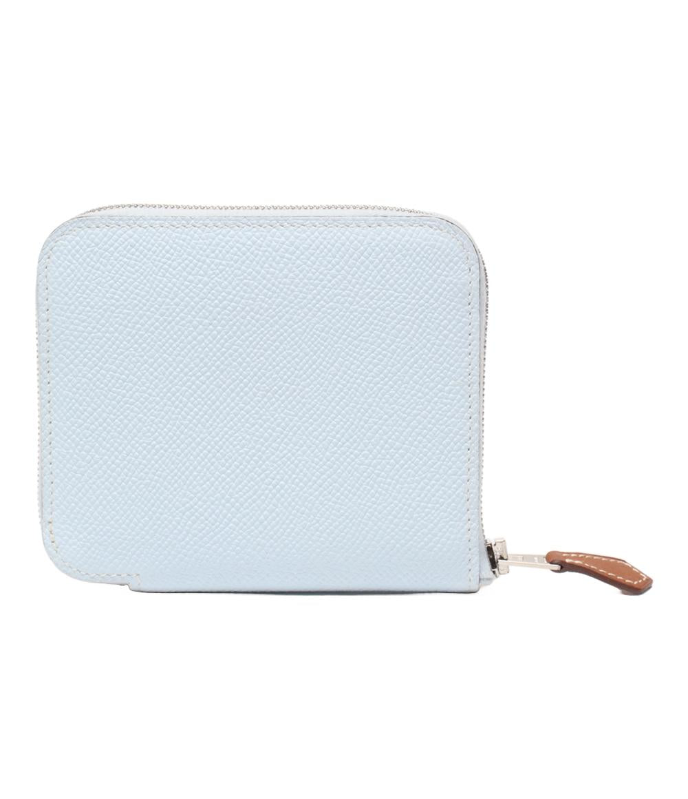 美品 エルメス ラウンドファスナー財布 □D刻印 シルバー金具 アザップコンパクト シルクイン レディース HERMES