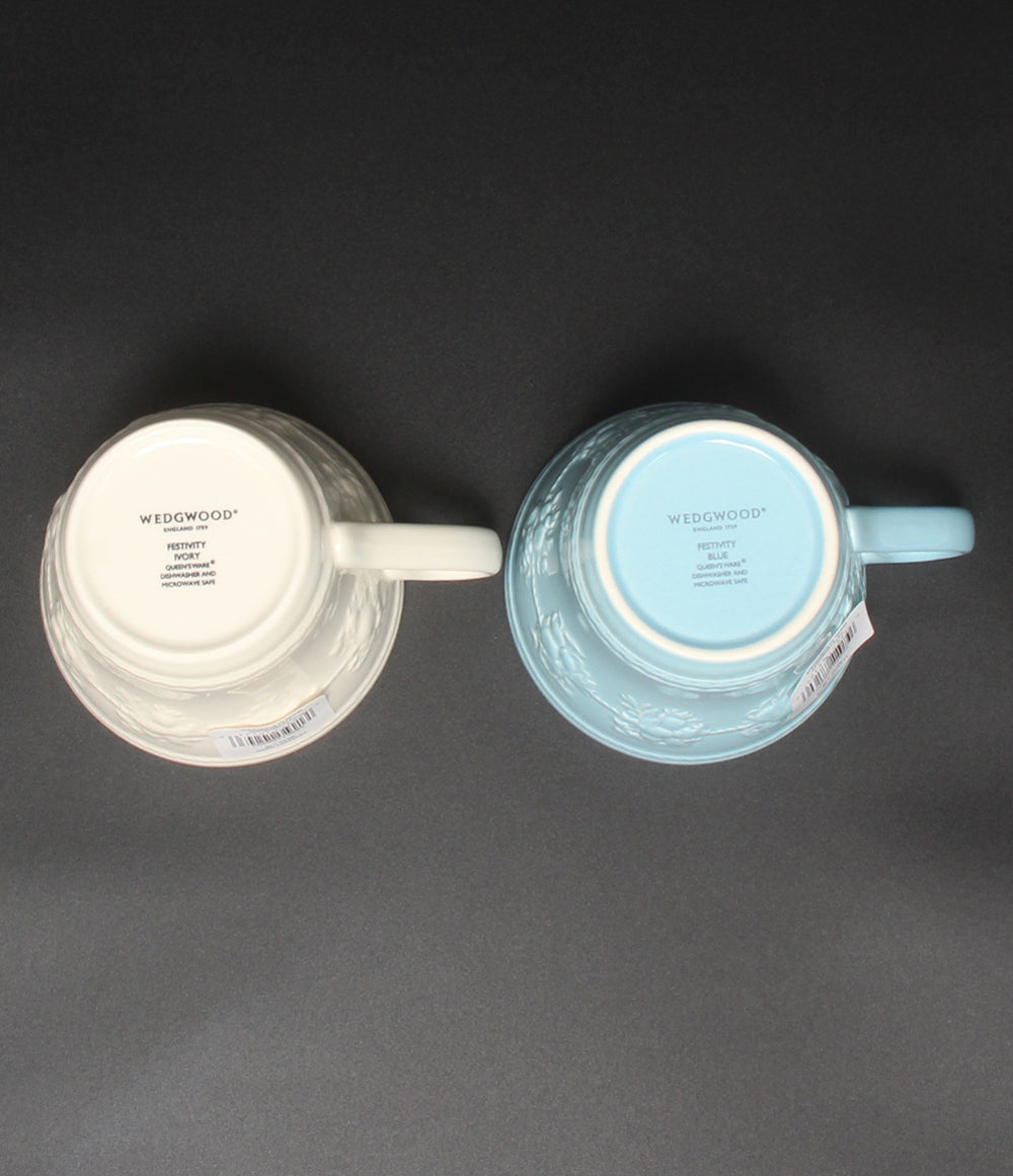 美品 WEDGWOOD マグカップ 2点セット ペア フェスティビティ アイボリー ブルー ウェッジウッド