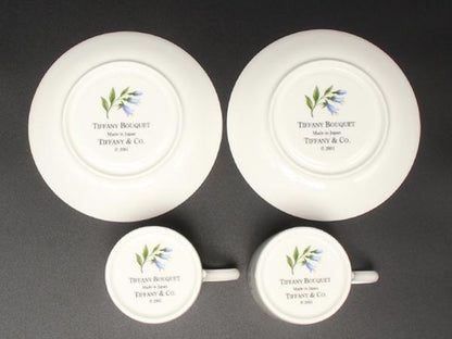 美品 TIFFANY&Co. デミタスカップ＆ソーサー 2客セット ペア ブーケ ティファニー