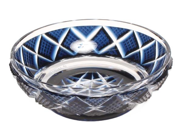 美品 島津薩摩切子 小皿 藍 8cm