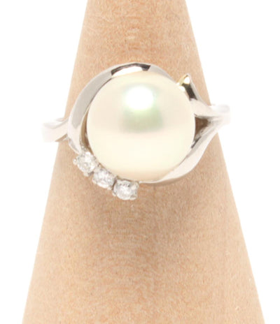 美品 リング 指輪 Pt900 パール 9.5mm ダイヤ 0.09ct レディース SIZE 6号
