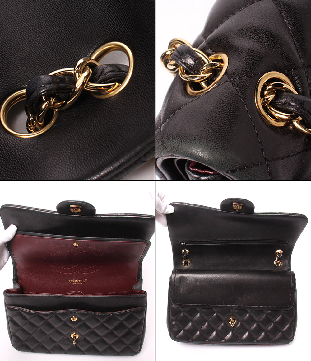 CHANEL チェーンショルダーバッグ 肩掛け ラムスキン ダブルフラップ ダブルチェーン ゴールド金具 マトラッセ レディース シャネル