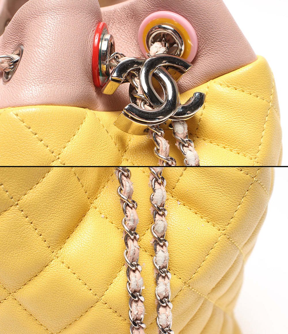 訳あり CHANEL 2WAYハンドバッグ ショルダーバッグ 斜め掛け 肩掛け シルバー金具 マトラッセ ラムスキン 巾着型 ココマーク レディース シャネル